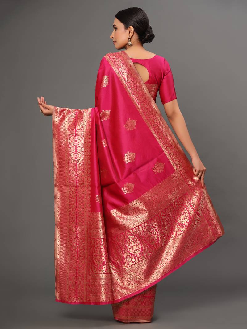 Glemora Pink Fancy Ethnic Wear Silk Blend Banarasi Traditional Saree