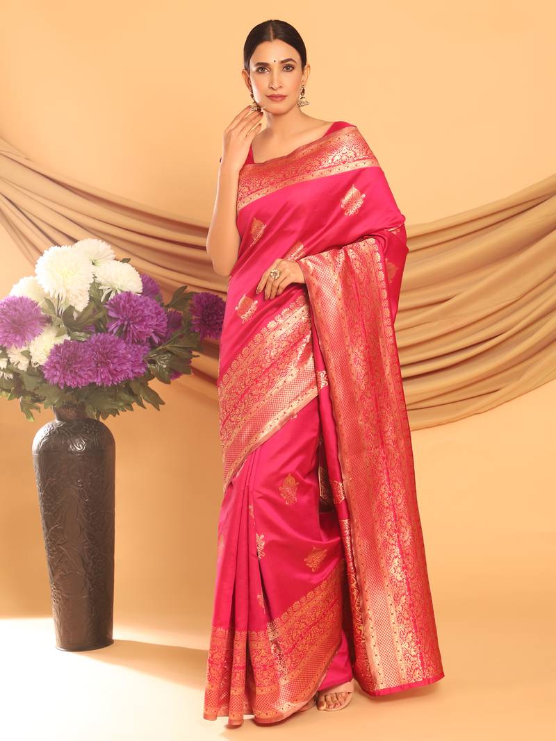 Glemora Pink Fancy Ethnic Wear Silk Blend Banarasi Traditional Saree