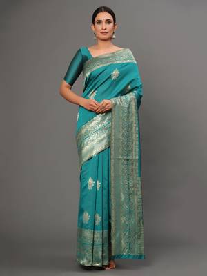 Glemora Rama Fancy Ethnic Wear Silk Blend Banarasi Traditional Saree 1