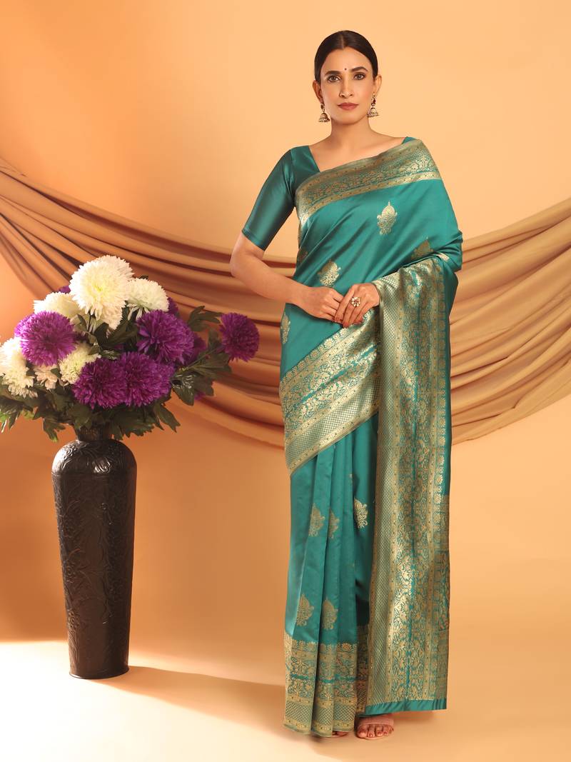 Glemora Rama Fancy Ethnic Wear Silk Blend Banarasi Traditional Saree