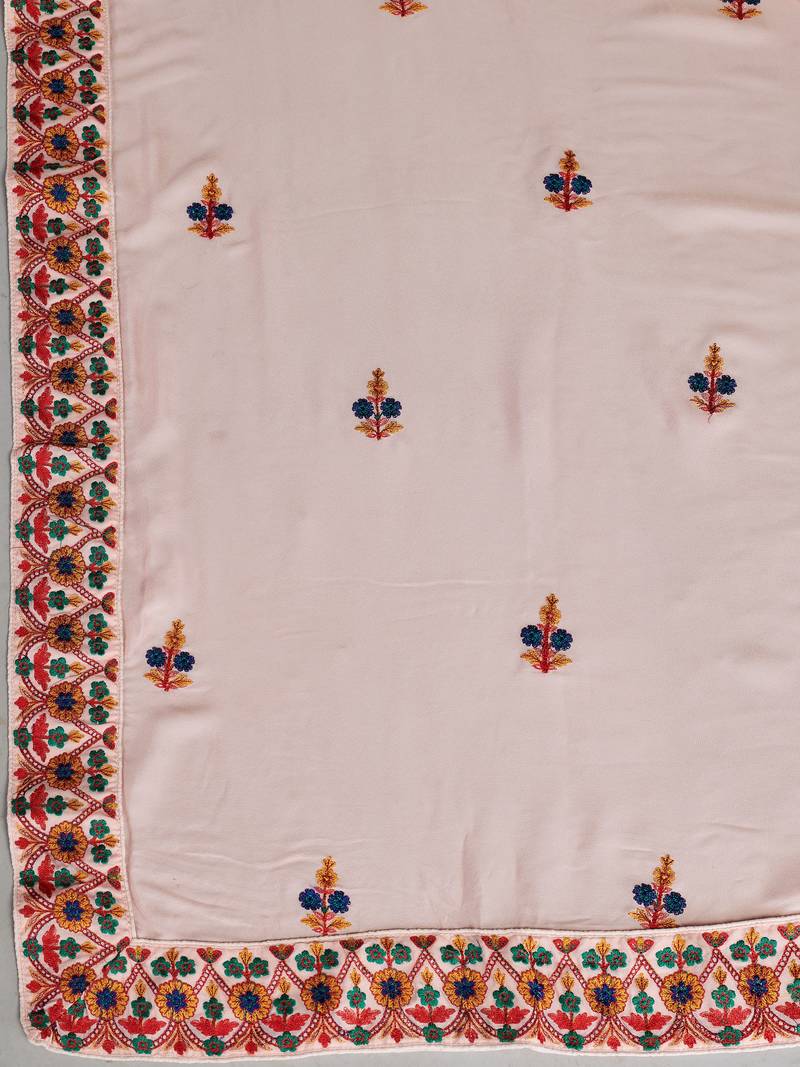 prepossessing Peach Thread, Zari, and Sequins Embroidered georgette semi stitched lehenga