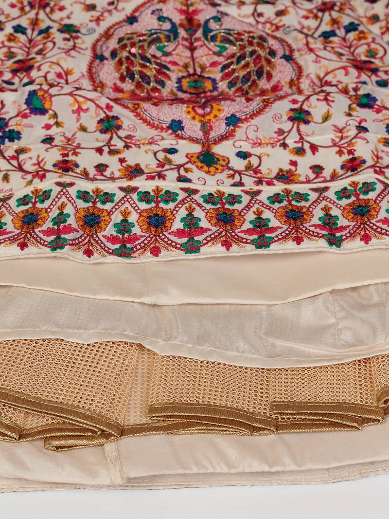 good-looking Off-white Thread, Zari, and Sequins Embroidered georgette semi stitched lehenga