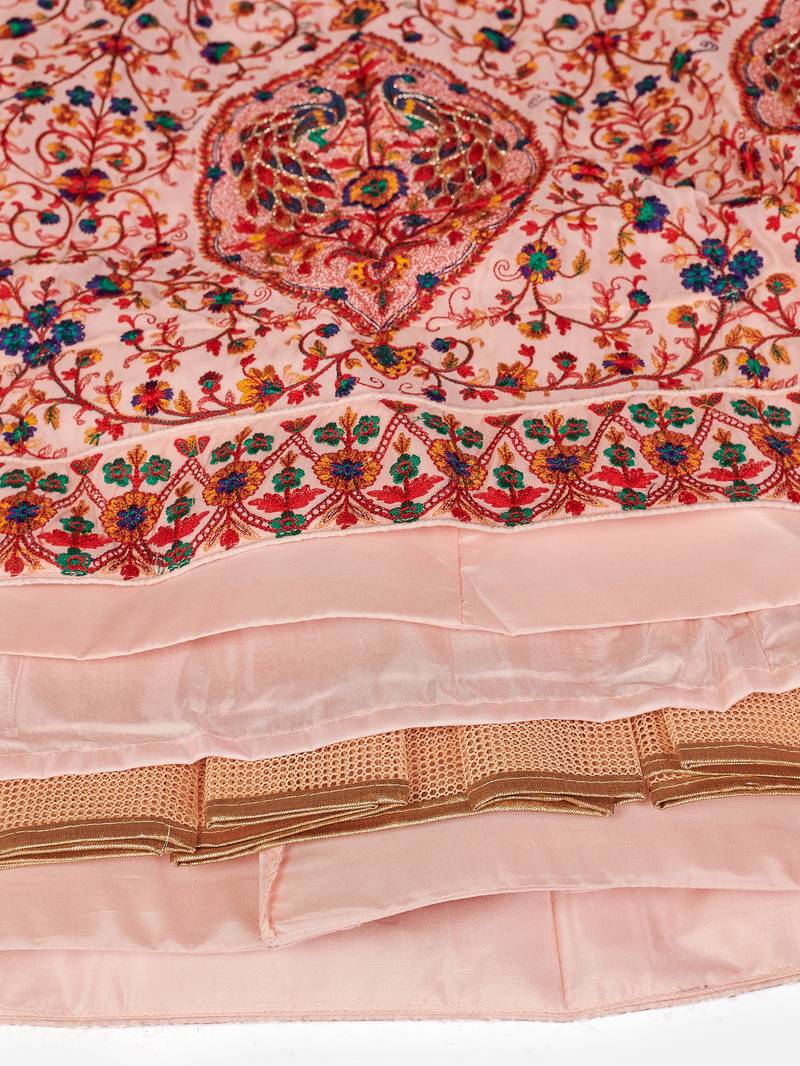 prepossessing Peach Thread, Zari, and Sequins Embroidered georgette semi stitched lehenga