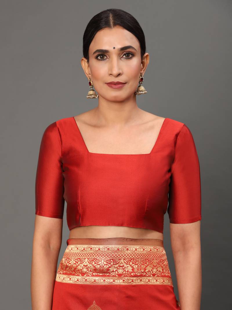 Glemora Red Fancy Ethnic Wear Silk Blend Banarasi Traditional Saree