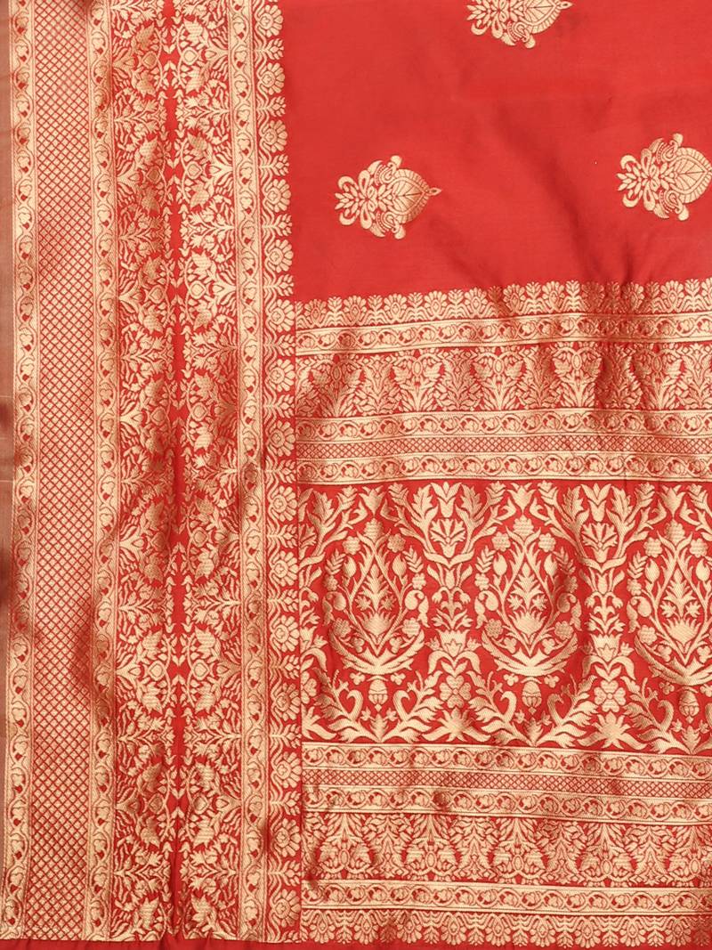 Glemora Red Fancy Ethnic Wear Silk Blend Banarasi Traditional Saree