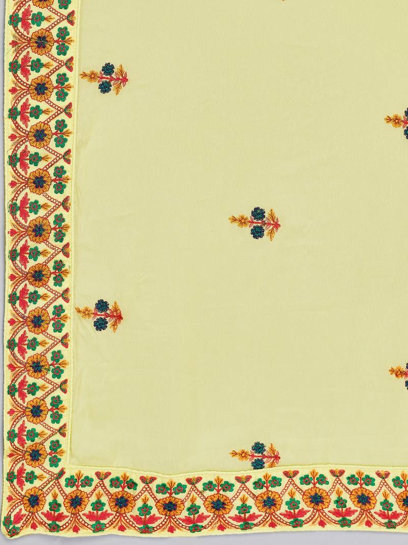 striking Yellow Thread, Zari, and Sequins Embroidered georgette semi stitched lehenga