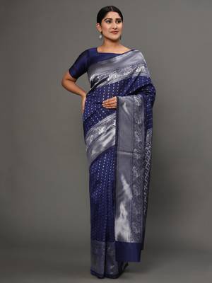 Glemora NevyBlue Designer Ethnic Wear Silk Blend Banarasi Traditional Saree 1