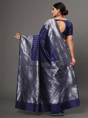 Glemora NevyBlue Designer Ethnic Wear Silk Blend Banarasi Traditional Saree 2
