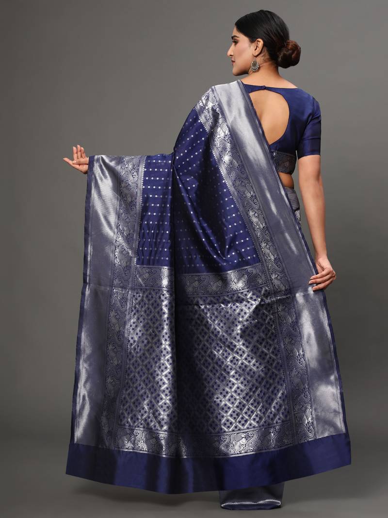 Glemora NevyBlue Designer Ethnic Wear Silk Blend Banarasi Traditional Saree