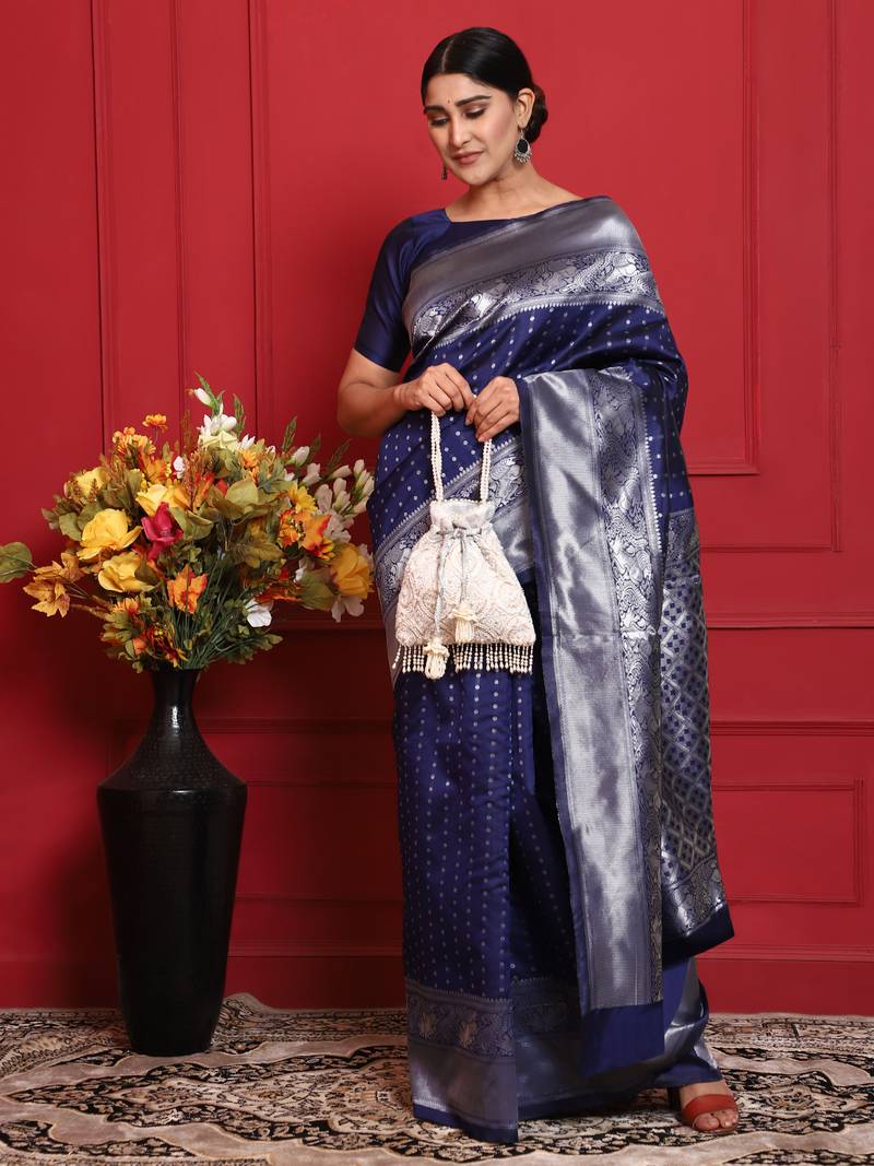 Glemora NevyBlue Designer Ethnic Wear Silk Blend Banarasi Traditional Saree