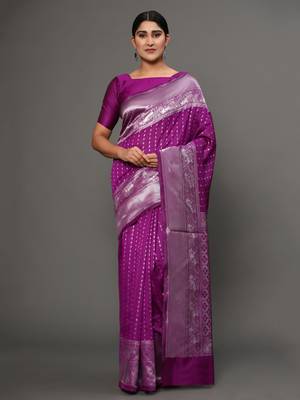 Glemora Purple Designer Ethnic Wear Silk Blend Banarasi Traditional Saree 1