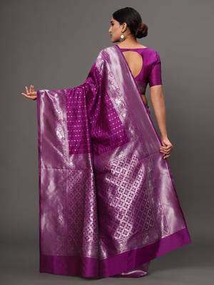 Glemora Purple Designer Ethnic Wear Silk Blend Banarasi Traditional Saree 2