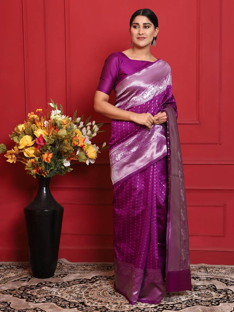 Glemora Purple Designer Ethnic Wear Silk Blend Banarasi Traditional Saree