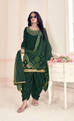 Green Embroidered Silk Cotton Punjabi Salwar Suit 1