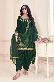 Green Embroidered Silk Cotton Punjabi Salwar Suit