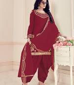 Maroon Embroidered Silk Cotton Punjabi Salwar Suit