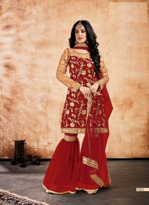 Red embroidered net salwar 1