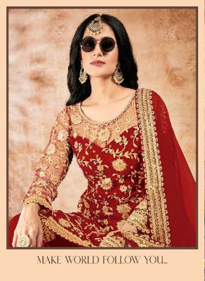 Red embroidered net salwar 2