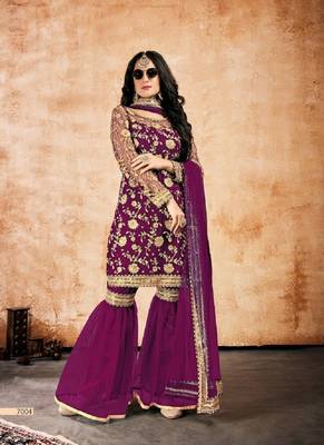 Wine embroidered net salwar 1