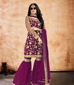 Wine embroidered net salwar