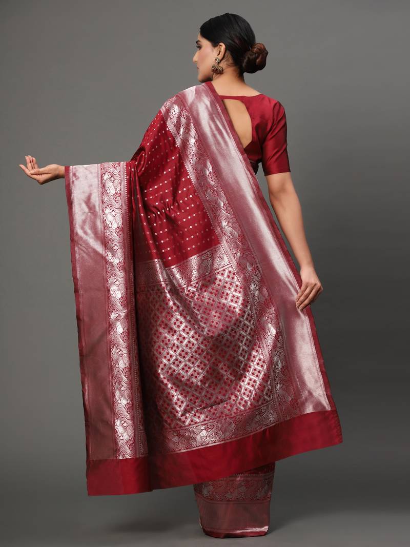Glemora Red Designer Ethnic Wear Silk Blend Banarasi Traditional Saree