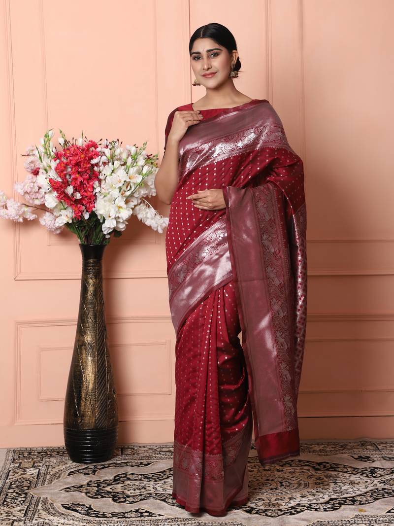 Glemora Red Designer Ethnic Wear Silk Blend Banarasi Traditional Saree