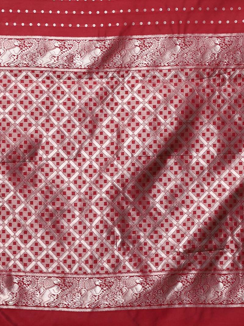 Glemora Red Designer Ethnic Wear Silk Blend Banarasi Traditional Saree