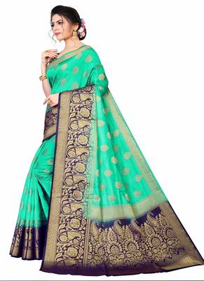Green woven faux kanjivaram silk saree with blouse 2
