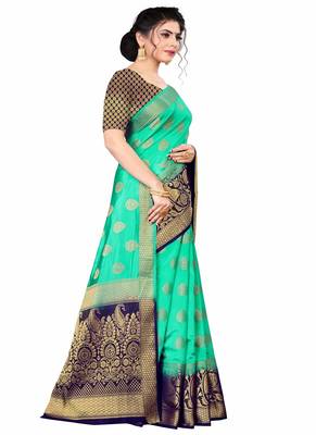 Green woven faux kanjivaram silk saree with blouse 3