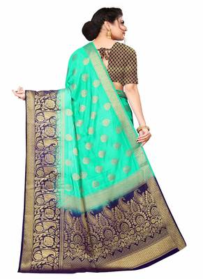 Green woven faux kanjivaram silk saree with blouse 4