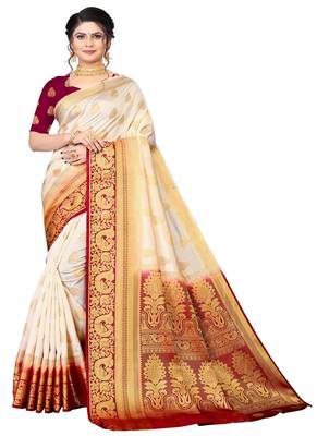 White woven faux kanjivaram silk saree with blouse 1