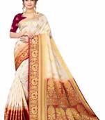 White woven faux kanjivaram silk saree with blouse