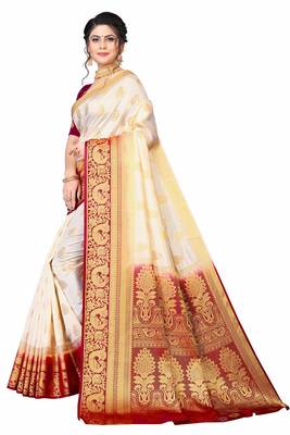 White woven faux kanjivaram silk saree with blouse 2