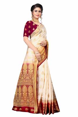 White woven faux kanjivaram silk saree with blouse 3