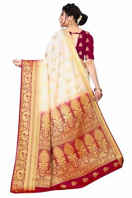 White woven faux kanjivaram silk saree with blouse 4