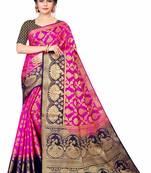 Pink woven faux kanjivaram silk saree with blouse