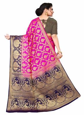 Pink woven faux kanjivaram silk saree with blouse 4