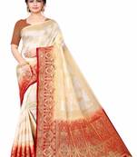 White woven faux kanjivaram silk saree with blouse
