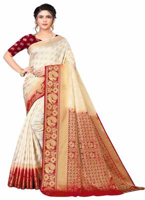 White woven faux kanjivaram silk saree with blouse 1