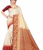 White woven faux kanjivaram silk saree with blouse