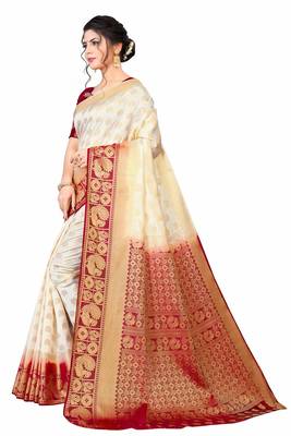White woven faux kanjivaram silk saree with blouse 2