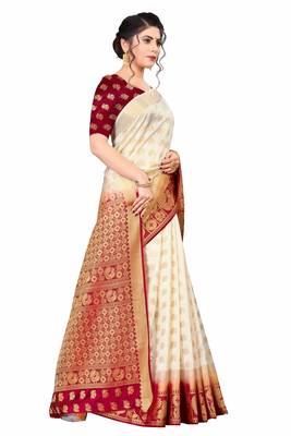 White woven faux kanjivaram silk saree with blouse 3