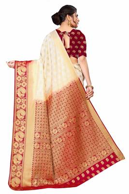 White woven faux kanjivaram silk saree with blouse 4