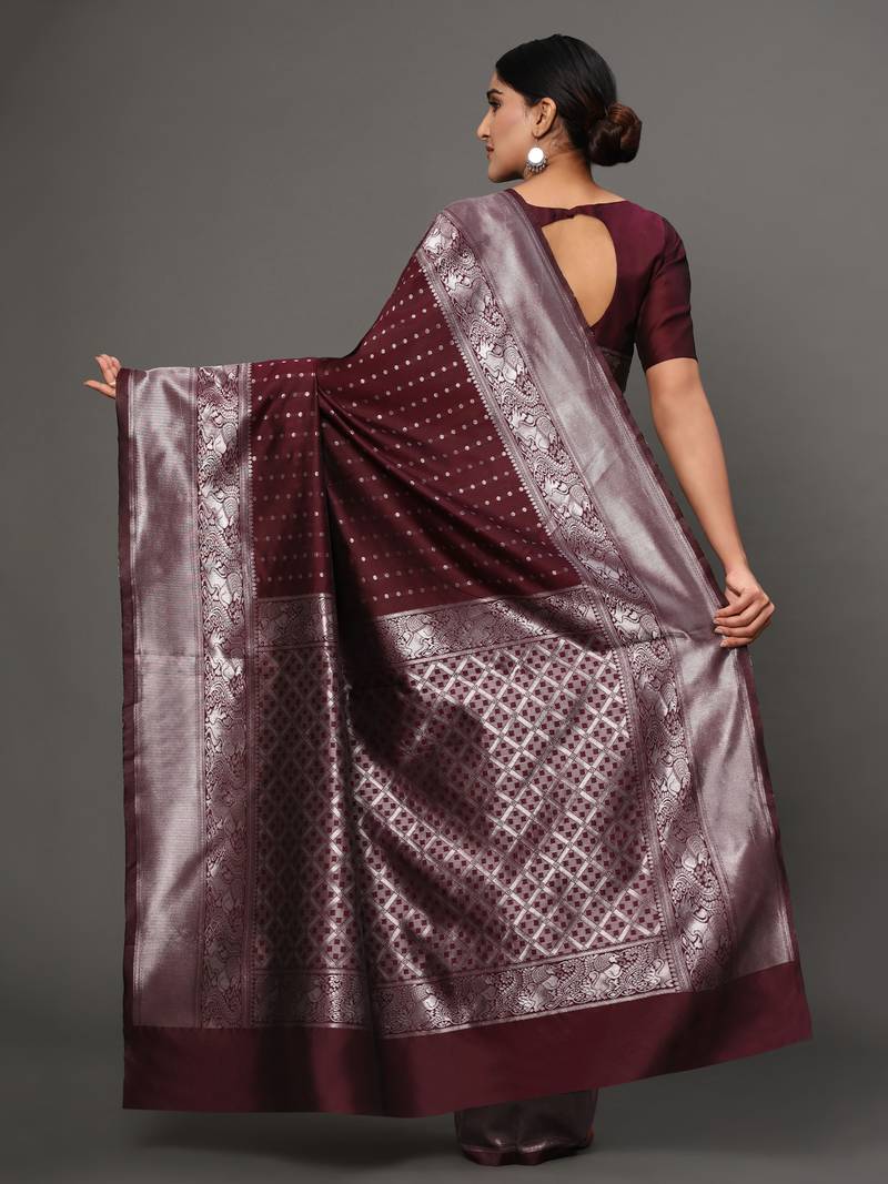 Glemora Wine Designer Ethnic Wear Silk Blend Banarasi Traditional Saree