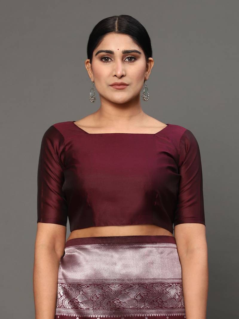 Glemora Wine Designer Ethnic Wear Silk Blend Banarasi Traditional Saree