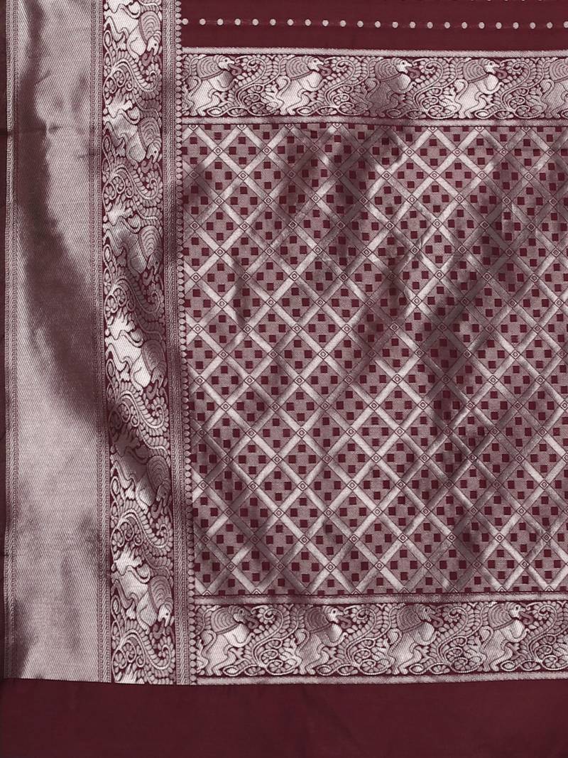 Glemora Wine Designer Ethnic Wear Silk Blend Banarasi Traditional Saree