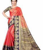 Red woven faux kanjivaram silk saree with blouse