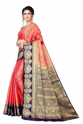 Red woven faux kanjivaram silk saree with blouse 2