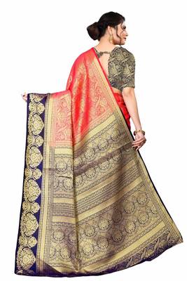 Red woven faux kanjivaram silk saree with blouse 4