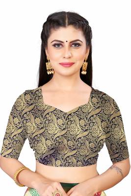 Red woven faux kanjivaram silk saree with blouse 5